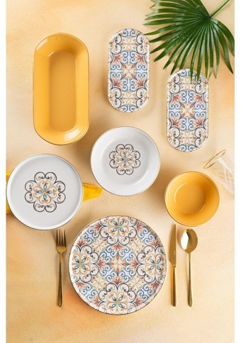 Acar Sofya 27 Parça 6 Kişilik Stoneware Yuvarlak Yemek Takımı