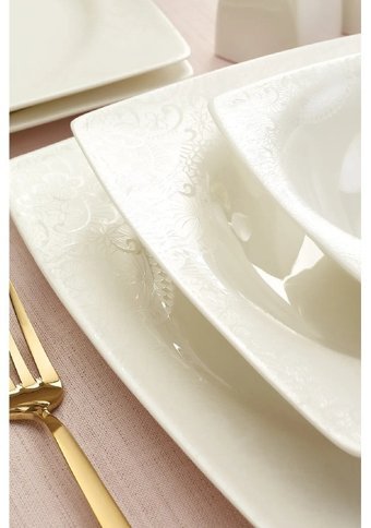 Emsan Meyra 61 Parça 12 Kişilik Bone China Porselen Kare Yemek Takımı