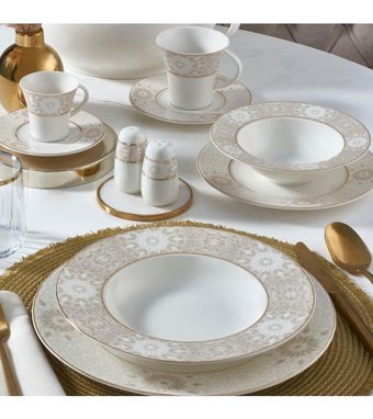 Güral Porselen 6132 85 Parça 12 Kişilik Bone China Porselen Yuvarlak Yemek Takımı