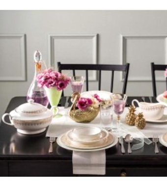 Korkmaz A8176 92 Parça 12 Kişilik Bone China Porselen Yuvarlak Yemek Takımı