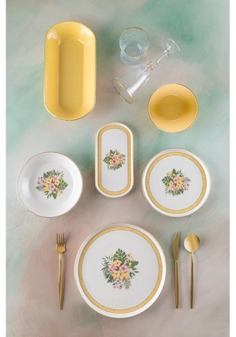 Acar Larosa 27 Parça 6 Kişilik Desenli Stoneware Yuvarlak Yemek Takımı