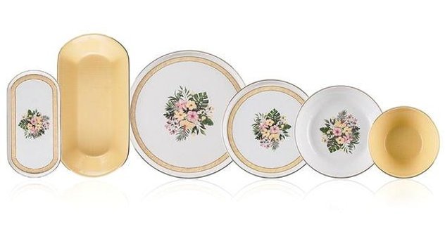 Acar Larosa 27 Parça 6 Kişilik Desenli Stoneware Yuvarlak Yemek Takımı
