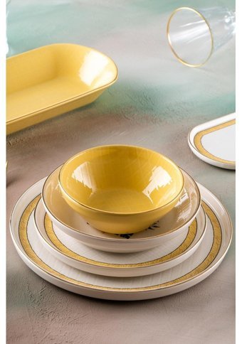 Acar Larosa 27 Parça 6 Kişilik Desenli Stoneware Yuvarlak Yemek Takımı