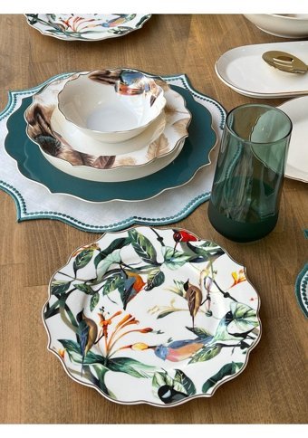 Rossev Green Amazan 44 Parça 6 Kişilik Porselen Yuvarlak Yemek Takımı