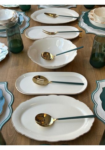 Rossev Green Amazan 44 Parça 6 Kişilik Porselen Yuvarlak Yemek Takımı