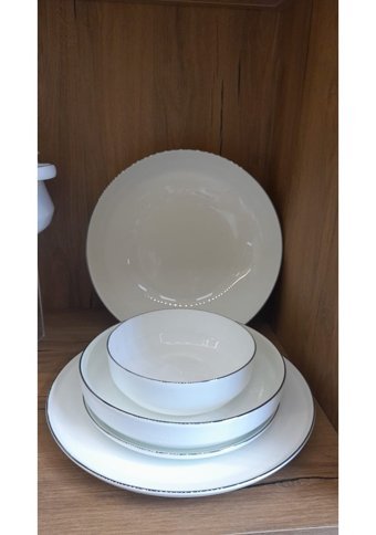 Evaliza Hanedan Shiny Platin 60 Parça 12 Kişilik Bone China Porselen Yuvarlak Yemek Takımı