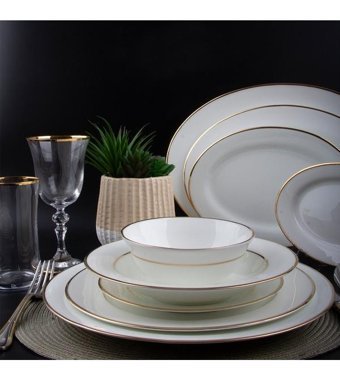Evaliza Classic Gold 60 Parça 12 Kişilik Porselen Yuvarlak Yemek Takımı
