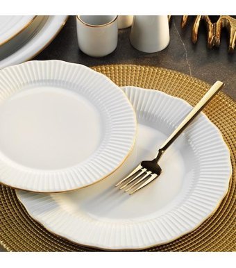 Porland Frilly 56 Parça 12 Kişilik Porselen Yuvarlak Yemek Takımı
