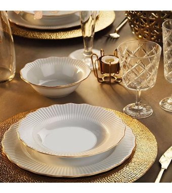 Porland Frilly 56 Parça 12 Kişilik Porselen Yuvarlak Yemek Takımı