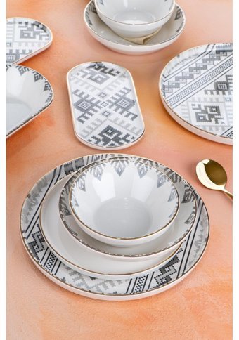 Acar Ethnic 27 Parça 6 Kişilik Stoneware Yuvarlak Yemek Takımı