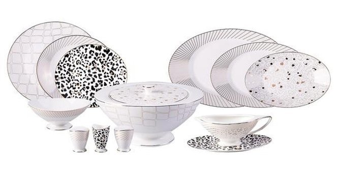 Jumbo Safari 64 Parça 12 Kişilik Bone China Porselen Yuvarlak Yemek Takımı