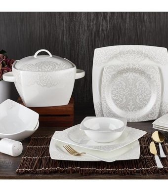 Aryıldız 45004 60 Parça 12 Kişilik Porselen Kare Yemek Takımı