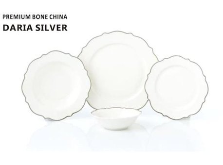 Pierre Cardin Daria Silver 58 Parça 12 Kişilik Bone China Porselen Yuvarlak Yemek Takımı