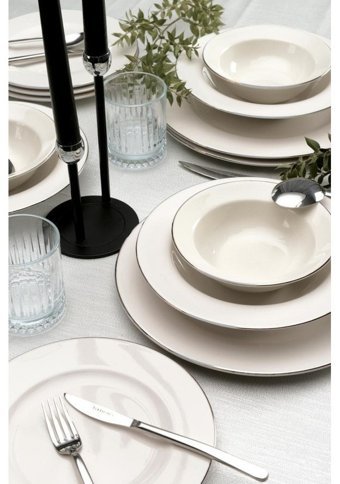 Bonelegant Bonelegant Nifty Platin File 24 Parça 6 Kişilik Porselen Yuvarlak Yemek Takımı