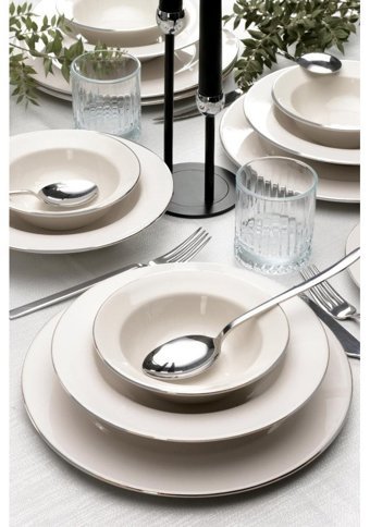 Bonelegant Bonelegant Nifty Platin File 24 Parça 6 Kişilik Porselen Yuvarlak Yemek Takımı