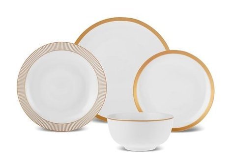 Karaca New Gold 24 Parça 60 Kişilik Bone Yuvarlak Yemek Takımı