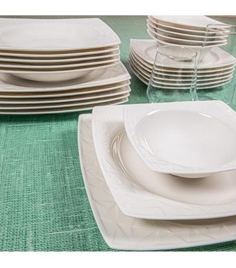Güral Porselen Vivente 24 Parça 6 Kişilik Porselen Kare Yemek Takımı
