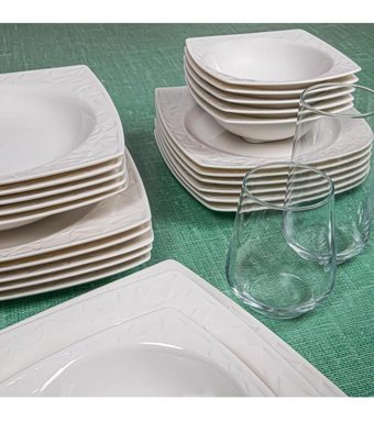 Güral Porselen Vivente 24 Parça 6 Kişilik Porselen Kare Yemek Takımı
