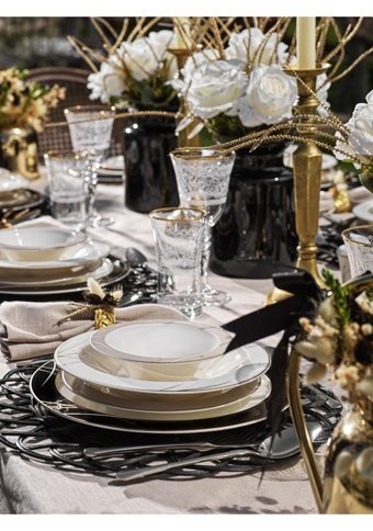 Schafer Tılsım Charm 60 Parça 12 Kişilik Bone China Porselen Yuvarlak Yemek Takımı