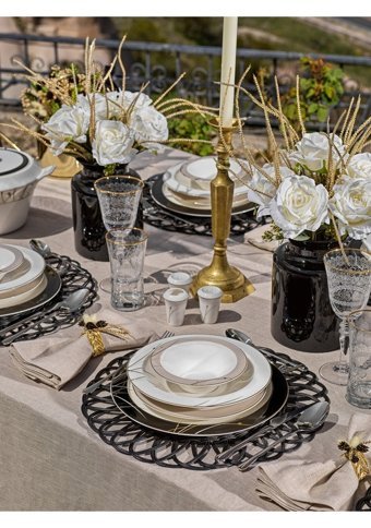 Schafer Tılsım Charm 60 Parça 12 Kişilik Bone China Porselen Yuvarlak Yemek Takımı