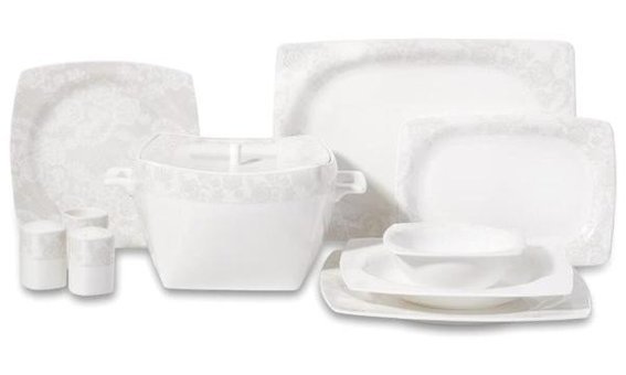 Korkmaz A8430 60 Parça 12 Kişilik Bone China Porselen Kare Yemek Takımı