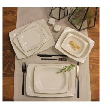 Porland 04PLM005323 57 Parça 12 Kişilik Porselen Kare Yemek Takımı