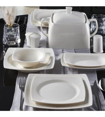 Güral Porselen 62 Parça 12 Kişilik Bone China Porselen Kare Yemek Takımı