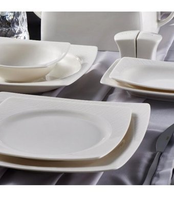 Güral Porselen 62 Parça 12 Kişilik Bone China Porselen Kare Yemek Takımı