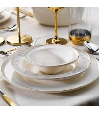 Schafer Queen Natty 60 Parça 12 Kişilik Bone China Porselen Yuvarlak Yemek Takımı