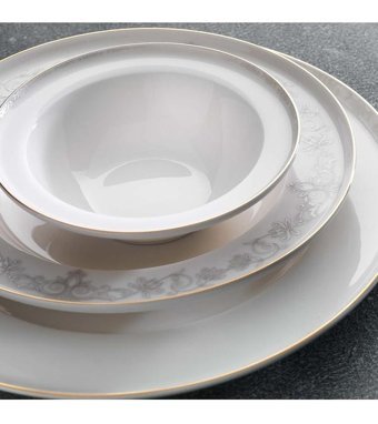 Schafer Queen Natty 60 Parça 12 Kişilik Bone China Porselen Yuvarlak Yemek Takımı