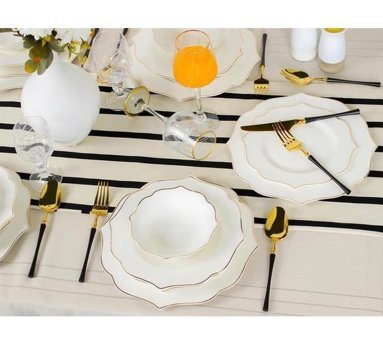 Sembol 24 Parça 6 Kişilik Bone China Porselen Yuvarlak Yemek Takımı