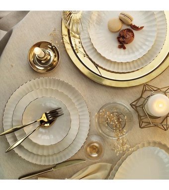 Kütahya Porselen Luz Form 52 Parça 12 Kişilik Bone China Porselen Yuvarlak Yemek Takımı