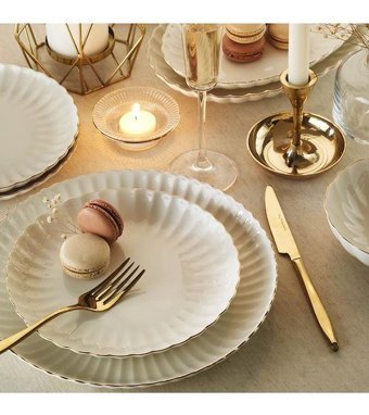 Kütahya Porselen Luz Form 52 Parça 12 Kişilik Bone China Porselen Yuvarlak Yemek Takımı