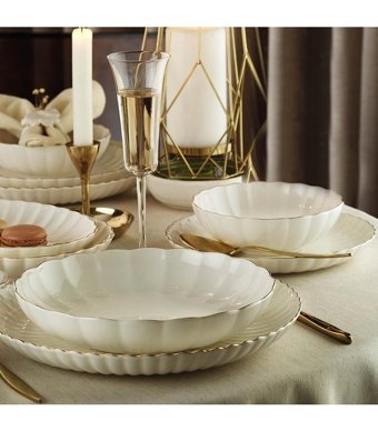 Kütahya Porselen Luz Form 52 Parça 12 Kişilik Bone China Porselen Yuvarlak Yemek Takımı