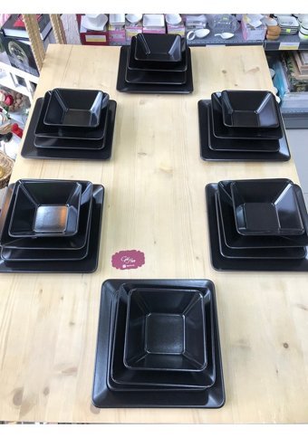 Keramika 24 Parça 6 Kişilik Stoneware Kare Yemek Takımı
