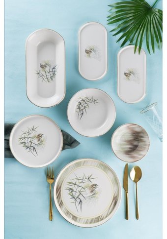 Acar Botany 27 Parça 6 Kişilik Stoneware Yuvarlak Yemek Takımı