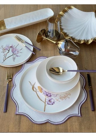Pure Bone Bone Modern Violet 24 Parça 6 Kişilik Porselen Yuvarlak Yemek Takımı