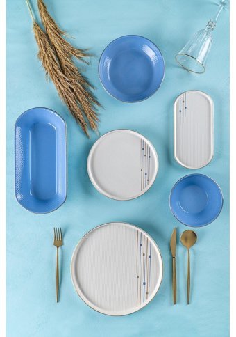 Acar Sapphire 27 Parça 6 Kişilik Stoneware Yuvarlak Yemek Takımı