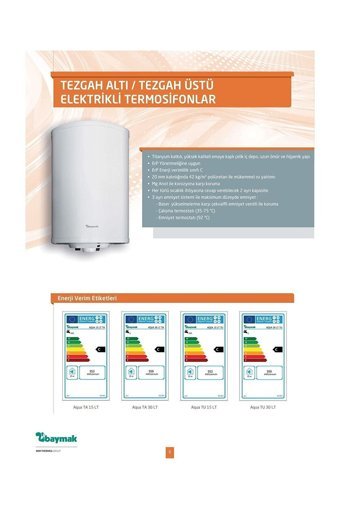 Baymak TA 30 1500 W C Enerji Sınıfı 30 lt Manuel Dikey Tezgah Üstü Elektrikli Termosifon
