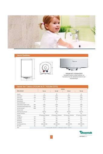 Baymak TA 30 1500 W C Enerji Sınıfı 30 lt Manuel Dikey Tezgah Üstü Elektrikli Termosifon