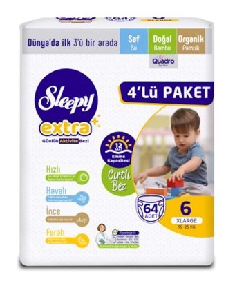 Sleepy Extra 6 Numara Bantlı Bebek Bezi 64'lü