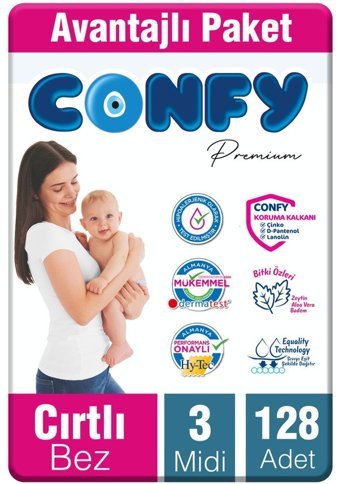 Confy Premium 3 Numara Bantlı Bebek Bezi 128'li