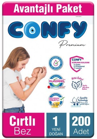 Confy Premium 1 Numara Bantlı Bebek Bezi 200'lü