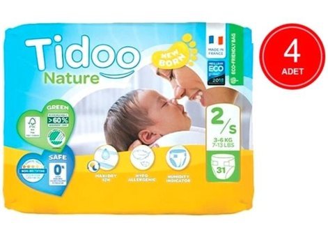 Tidoo Nature 2 Numara Organik Bantlı Bebek Bezi 4x31'li