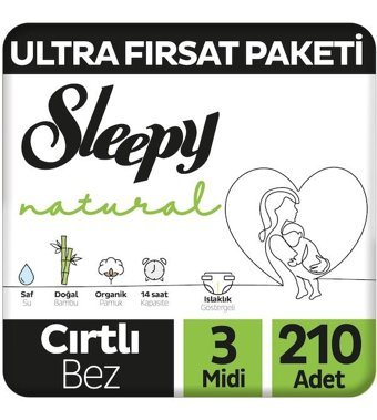 Sleepy Natural 3 Numara Bantlı Bebek Bezi 210'lu