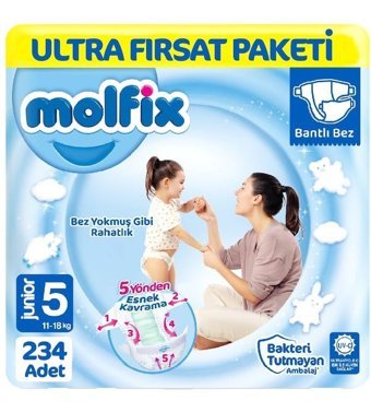 Molfix 5 Numara Bantlı Bebek Bezi 3x78'li