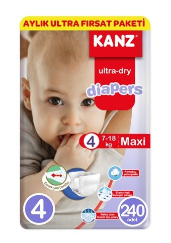 Kanz Diapers 4 Numara Bantlı Bebek Bezi 240'lı