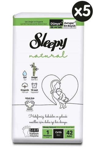Sleepy Natural 1 Numara Bantlı Bebek Bezi 210'lu