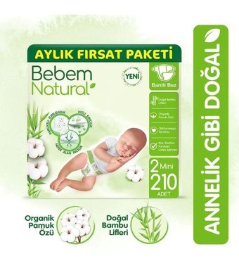Bebem Natural 2 Numara Bantlı Bebek Bezi 210'lu