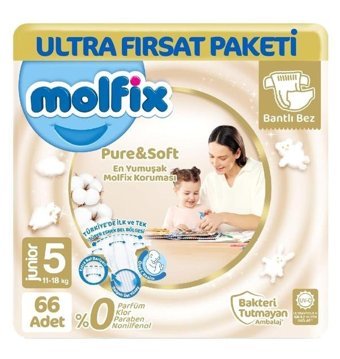 Molfix Pure Soft 5 Numara Bantlı Bebek Bezi 66'lı